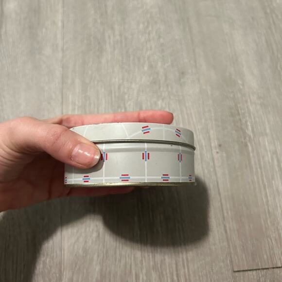 Vintage coaster tin set of 6 coasters- gray red blue- pattern- drink coaster - Picture 3 of 9